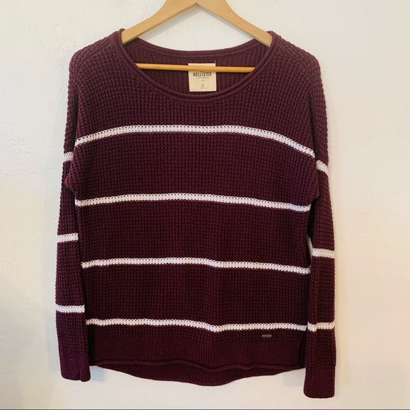 HOLLISTER Burgundy & White Striped Oversized Sweater Size Small - Picture 1 of 6